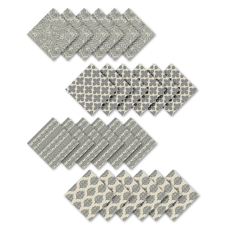 Elrene Home Fashions Everyday Casual Prints Assorted Fabric Napkins, Decorative Cloth Napkins and Table Accessories, 17" X 17", Gray, Set of 24 - Image 1